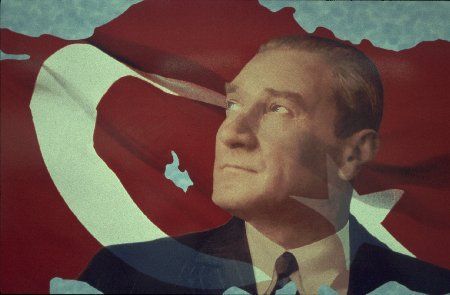 Portrait of Ataturk in front of the
Turkish flag